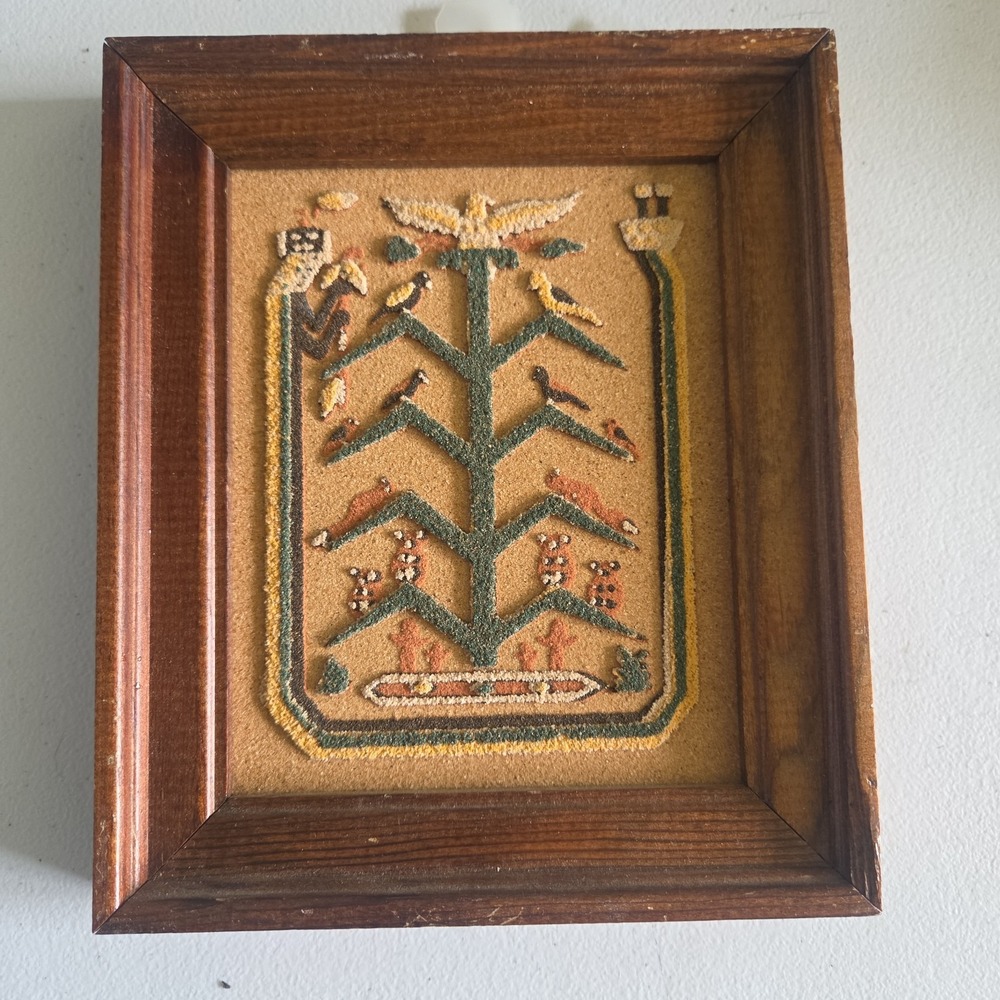 Vintage Native American Navajo Tree Of Life Sand Art 7x6 Framed Indian